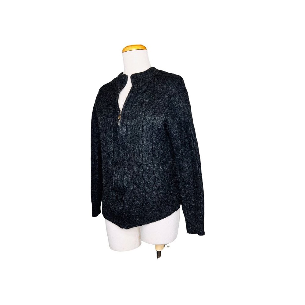 Blake Baby Alpaca Womens Zip Up Cardigan Made in Peru Gray Chunky Knit Sz Med - Picture 2 of 11